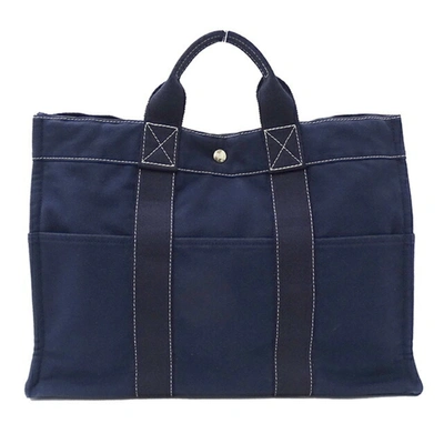 Shop Hermes Hermès Toto Navy Canvas Tote Bag ()
