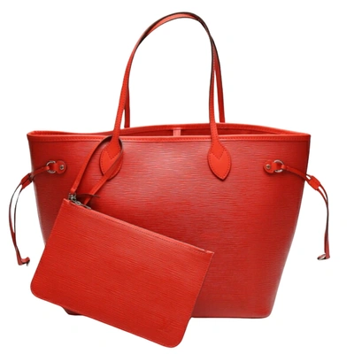 Pre-owned Louis Vuitton Neverfull Red Leather Tote Bag ()