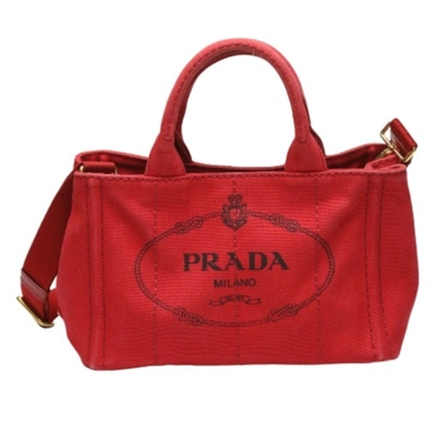 Shop Prada Canapa Red Denim - Jeans Tote Bag ()