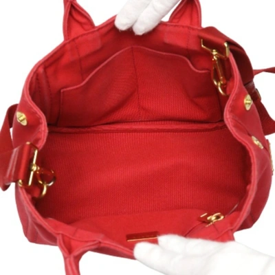 Shop Prada Canapa Red Denim - Jeans Tote Bag ()