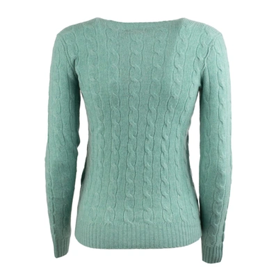 Shop Ralph Lauren Aqua Green Wool And Cashmere Cable Knit Sweater