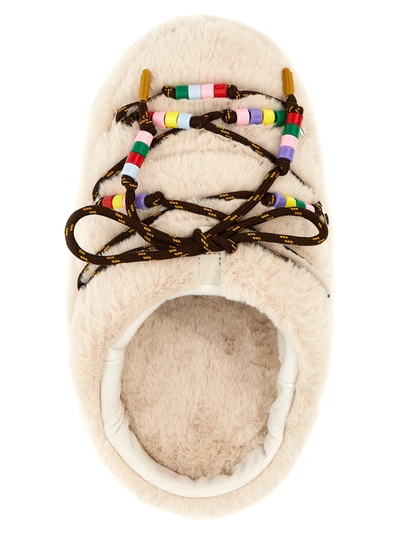 Shop Moon Boot Faux-fur Beads Flat Shoes White