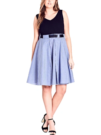Shop City Chic Plus Womens Cotton Striped Tank Dress In Blue