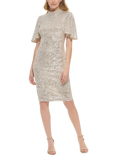 Shop Eliza J Womens Sequin Flutter Sleeve Cocktail And Party Dress In Silver