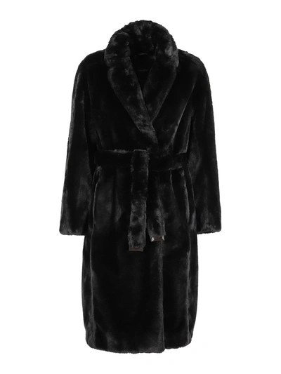 Max Mara Women's Adorato Faux Fur Black Long Coat In Black
