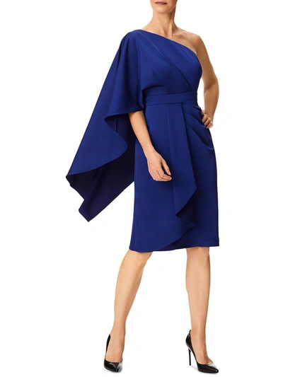 Shop Aidan Mattox Womens One Shoulder Knee-length Cocktail And Party Dress In Blue