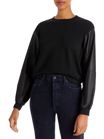 Shop Generation Love Eva Womens Faux Leather Crewneck Pullover Top In Black