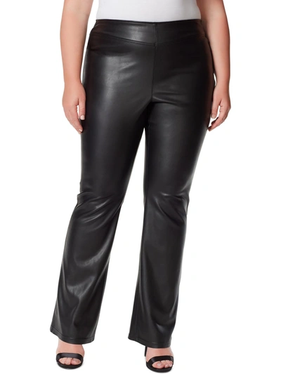 Shop Jessica Simpson Plus Womens Faux Leather Pull On Wide Leg Pants In Black