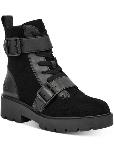 Shop Ugg Zorrah Womens Suede Block Heel Combat & Lace-up Boots In Black