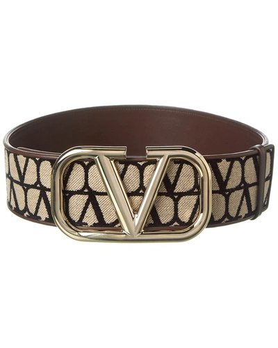 Shop Valentino Vlogo Toile Iconographe Canvas & Leather Belt In Brown