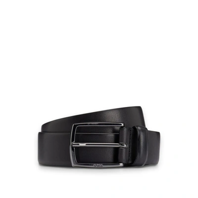 Shop Hugo Boss Italian-leather Belt With Polished Gunmetal Buckle In Black