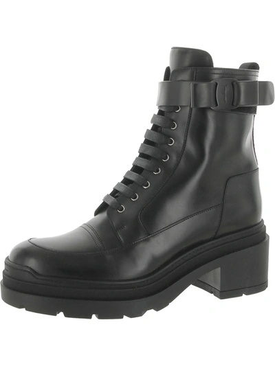 Shop Ferragamo Womens Leather Combat Motorcycle Boots In Black