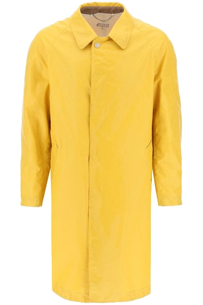 Shop Maison Margiela Trench Coat In Worn Out Effect Coated Cotton In Yellow