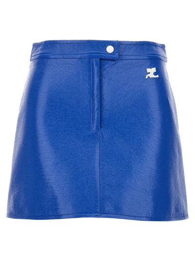 Shop Courrèges Reedition Vinyl Mini Skirts In Blue