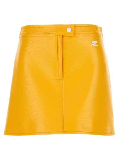Shop Courrèges Reedition Vinyl Mini Skirts In Yellow