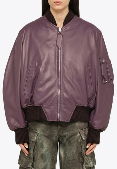 Shop Attico Anja Leather Bomber Jacket In Mauve