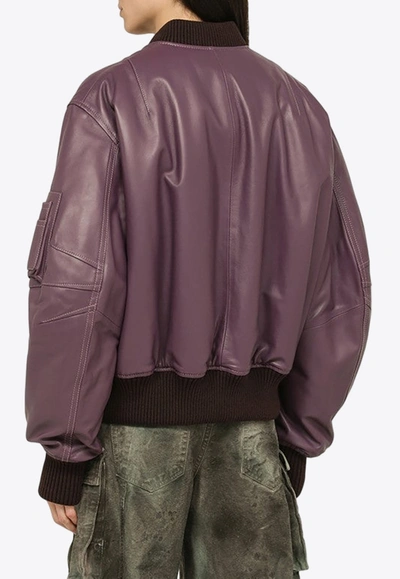 Shop Attico Anja Leather Bomber Jacket In Mauve