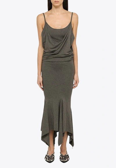 Shop Attico Asymmetric Draped Midi Dress In Gray