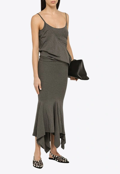 Shop Attico Asymmetric Draped Midi Dress In Gray