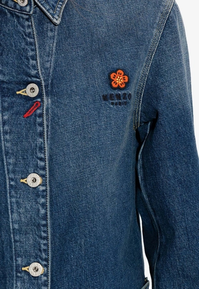 Shop Kenzo Boke Flower Crest Denim Jacket In Blue