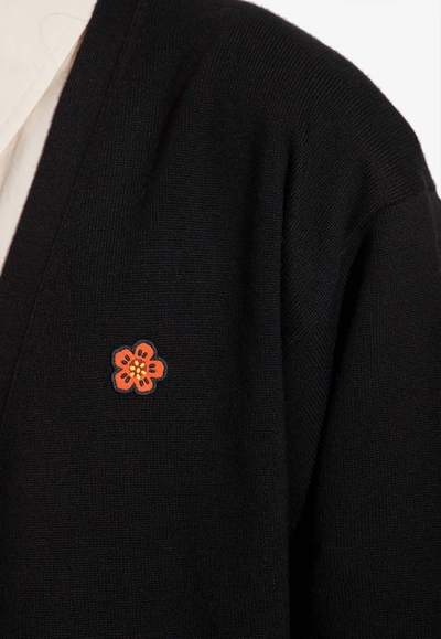 Shop Kenzo Boke Flower Embroidery Wool Cardigan In Black