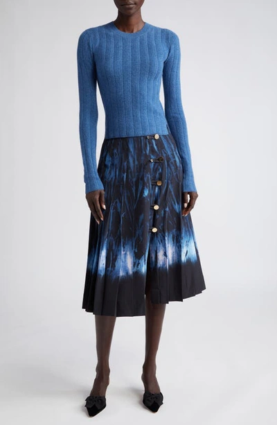 Shop Altuzarra Tullius Pleated High Waist A-line Midi Skirt In Berry Blue Shibori