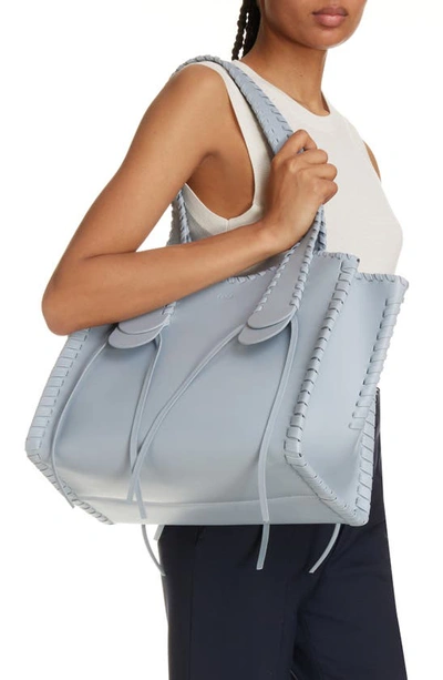 Shop Chloé Small Mony Leather Tote In Storm Blue 41a