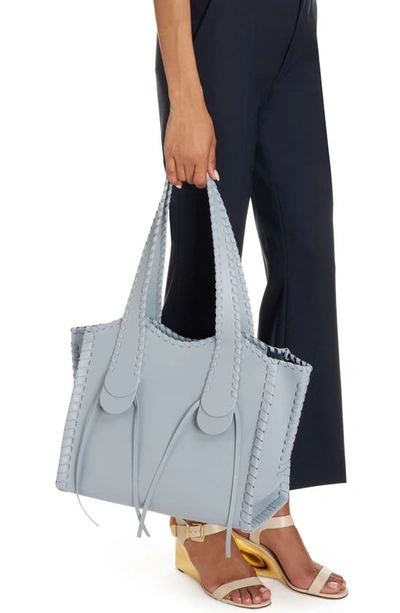 Shop Chloé Small Mony Leather Tote In Storm Blue 41a