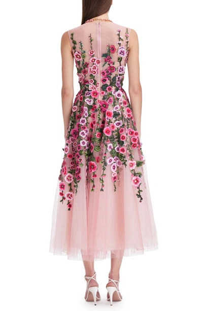 Shop Oscar De La Renta Hollyhock Embroidered Sleeveless Chiffon Cocktail Dress In Dark Rose Multi