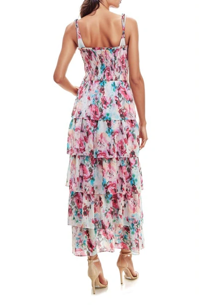 Shop Socialite Floral Smocked Tie Strap Maxi Cocktail Dress In Cream Floral Print