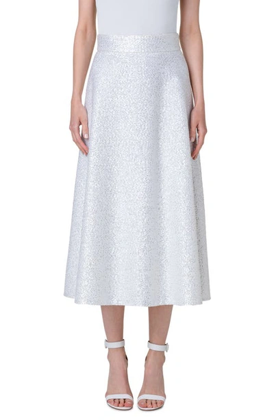 Shop Akris Sequin Wool Blend A-line Midi Skirt In Ecru