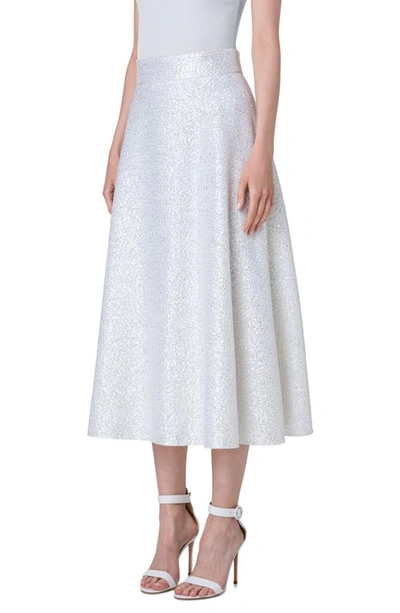 Akris Women's Sequined Wool-blend Flare Midi-skirt In Ecru