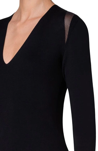 Shop Akris Mesh Detail Stretch Silk Sweater In Black
