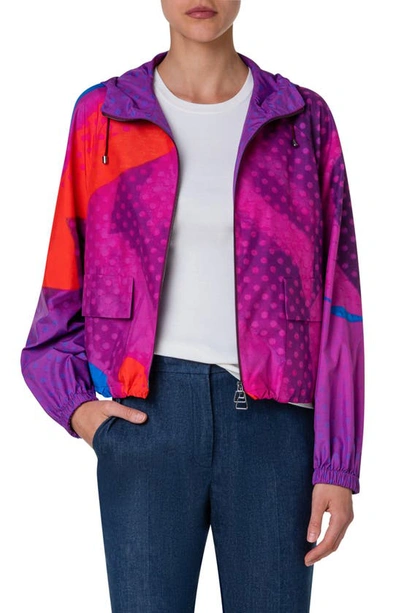 Shop Akris Retro Print Hooded Jacket In Purple-multicolor