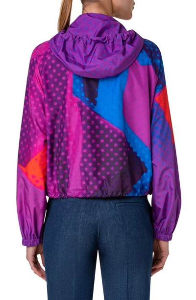 Shop Akris Retro Print Hooded Jacket In Purple-multicolor