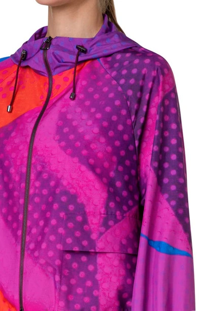 Akris Graziell Superimposition Print Silk Techno Organza Track Jacket In Purple-multicolor