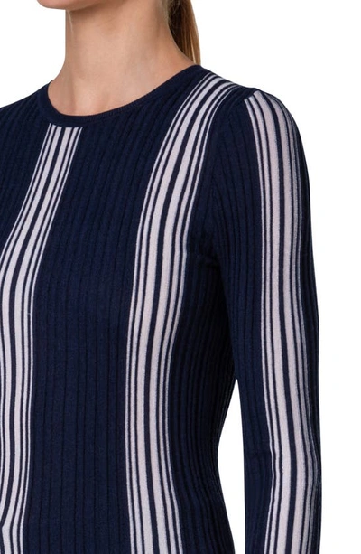 Shop Akris Stripe Virgin Wool & Silk Rib Sweater In 713 Navy-greige