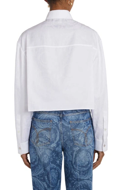 Shop Versace Barocco Jacquard Crop Cotton Poplin Button-up Shirt In Optical White