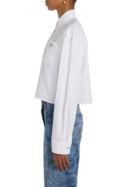 Versace Barocco Cotton Poplin Crop Shirt In Optical White