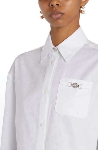 Shop Versace Barocco Jacquard Crop Cotton Poplin Button-up Shirt In Optical White