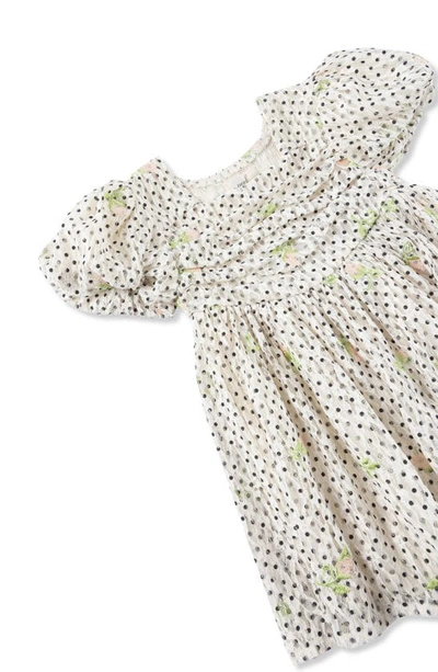 Shop Peek Essentials Polka Dot Embroidered Puff Sleeve Dress In Off-white