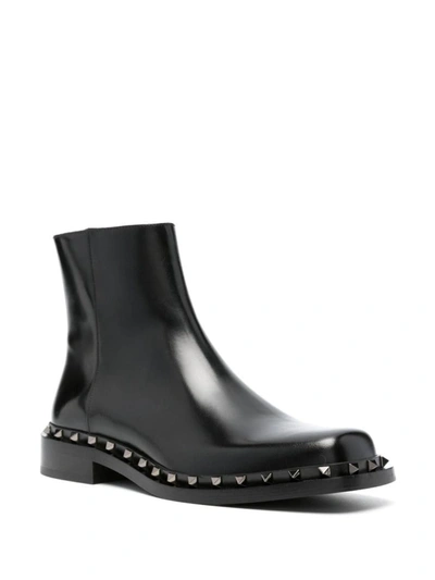 Valentino M-way Rockstud Ankle Boot In Calfskin Leather In Black
