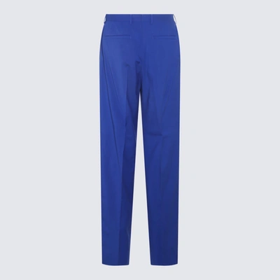 Shop Versace Blue Silk-wool Blend Trousers
