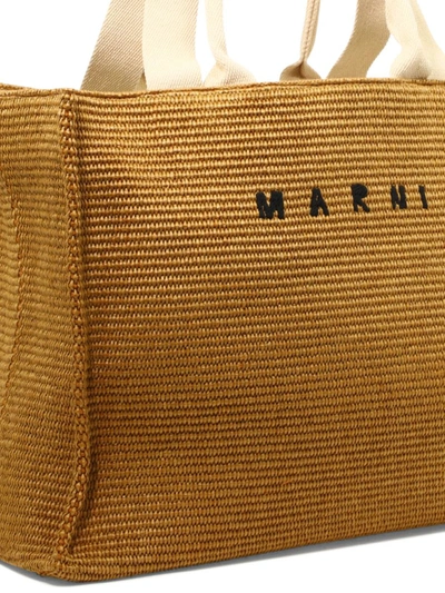 Shop Marni Tote In Raffia-effect Fabric In Beige