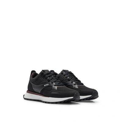 Shop Hugo Boss Mixed-material Trainers With Faux-leather Trims In Black