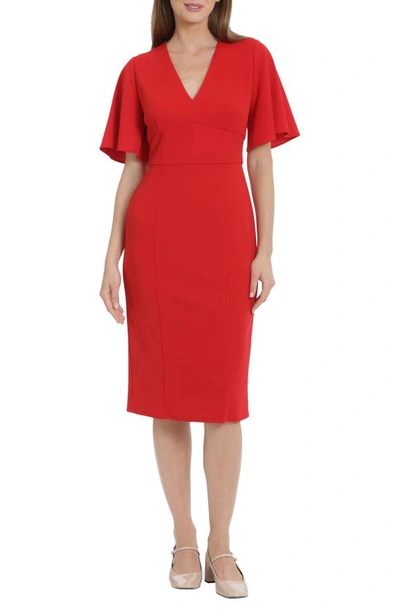 Shop Maggy London Flutter Sleeve Midi Dress In Racing Red
