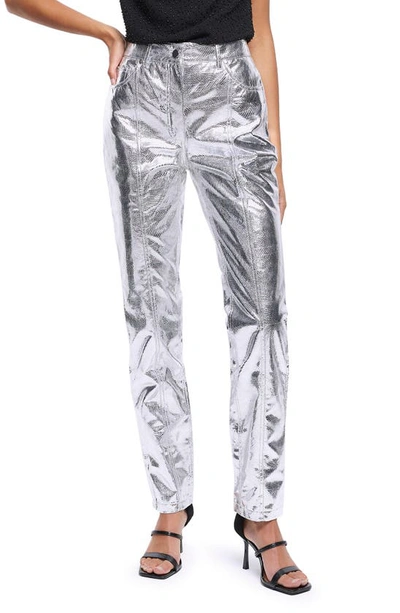 Shop River Island Metallic Snakeskin Embossed Faux Leather Pants In Silver