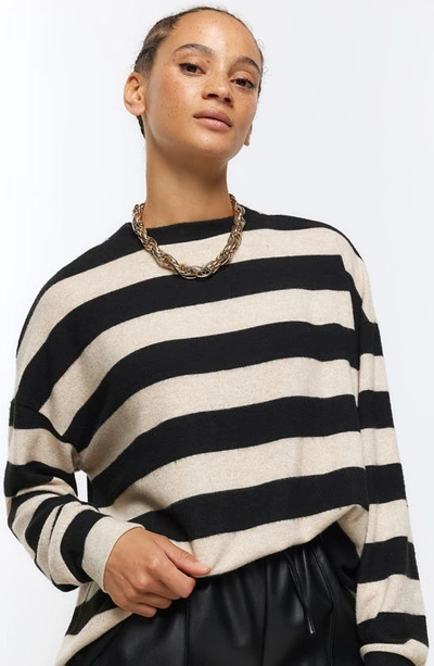 Shop River Island Cozy Stripe Sweatshirt In Black