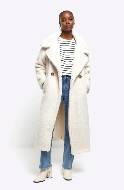 Shop River Island Oversize High Pile Fleece Coat In Cream