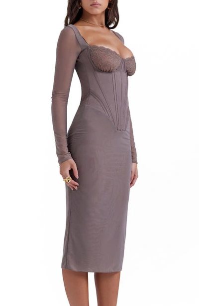 House Of Cb Safran Long Sleeve Midi Dress In Mocha